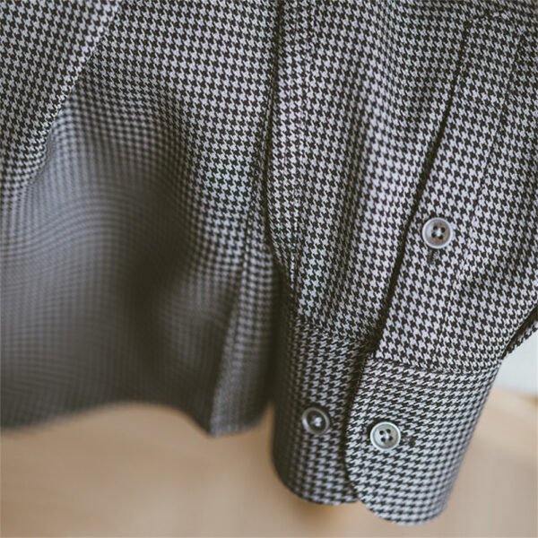 Houndstooth Print Men Business Shirt Long Sleeve P0090 - Image 4