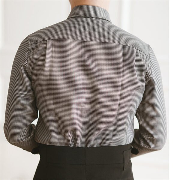 Houndstooth Print Men Business Shirt Long Sleeve P0090 - Image 3