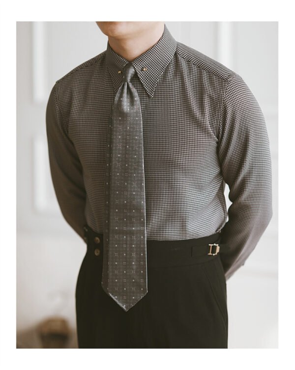 Houndstooth Print Men Business Shirt Long Sleeve P0090 - Image 5