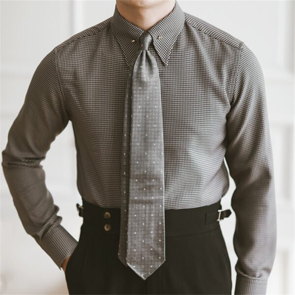 Houndstooth Print Men Business Shirt Long Sleeve P0090