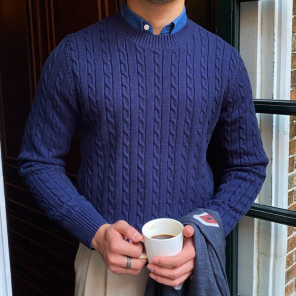 Round Neck Jacquard Long Sleeve Sweater P0082 - Image 4