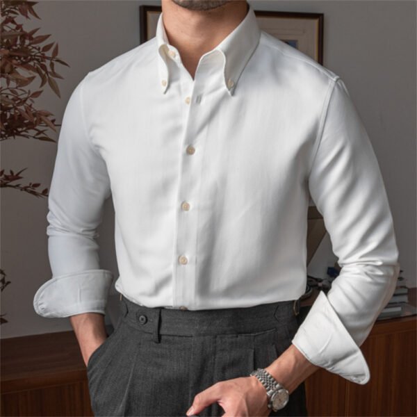 Men Business Solid Color Shirt Long Sleeve P0076 - Image 3
