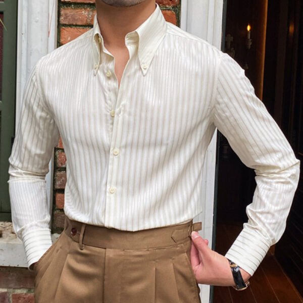 Pointed Collar Striped Long-sleeved Shirt P0070 - Image 4