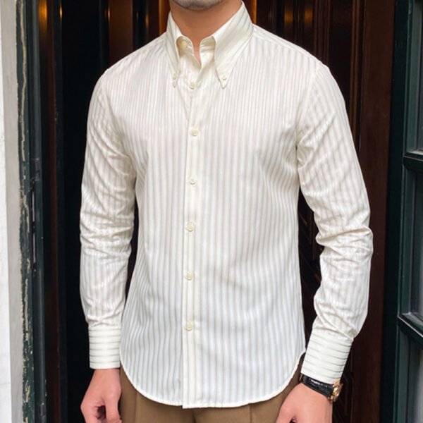 Pointed Collar Striped Long-sleeved Shirt P0070 - Image 5
