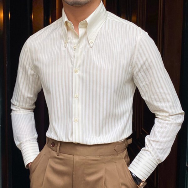 Pointed Collar Striped Long-sleeved Shirt P0070