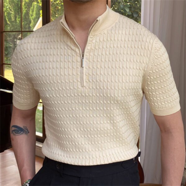 Knitted Short Sleeved Zipper Men P0068