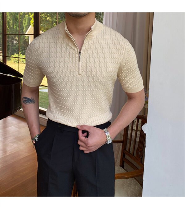 Knitted Short Sleeved Zipper Men P0068 - Image 7