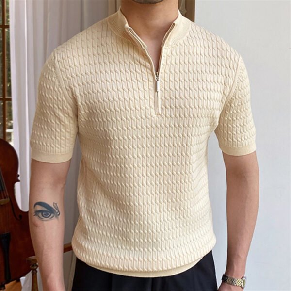 Knitted Short Sleeved Zipper Men P0068 - Image 3