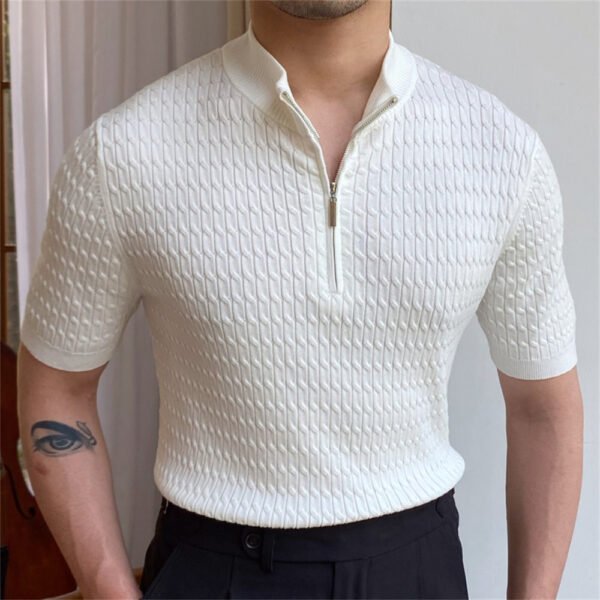 Knitted Short Sleeved Zipper Men P0068 - Image 4