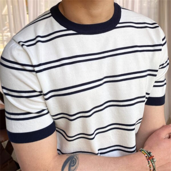 Splicing Striped Tee Shirt Men Short Sleeve P0065 - Image 3