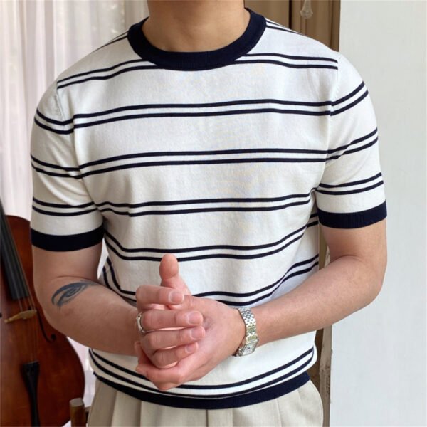 Splicing Striped Tee Shirt Men Short Sleeve P0065 - Image 4