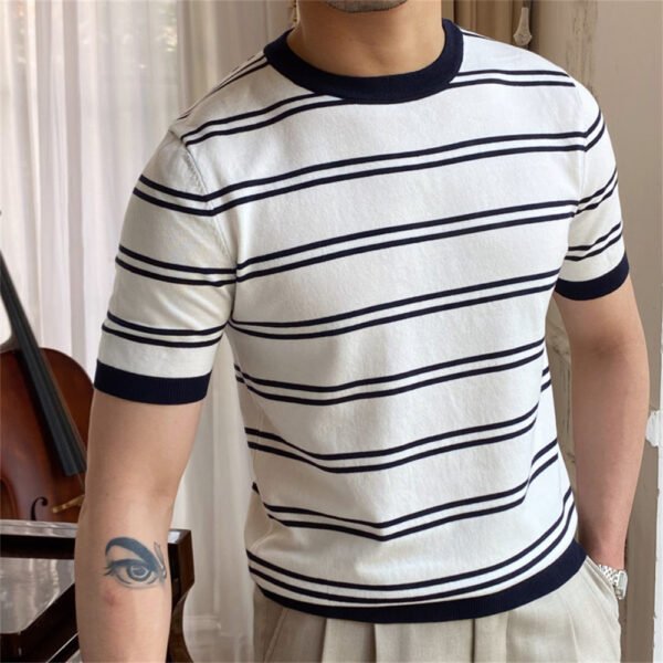 Splicing Striped Tee Shirt Men Short Sleeve P0065 - Image 5