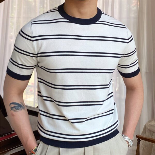 Splicing Striped Tee Shirt Men Short Sleeve P0065