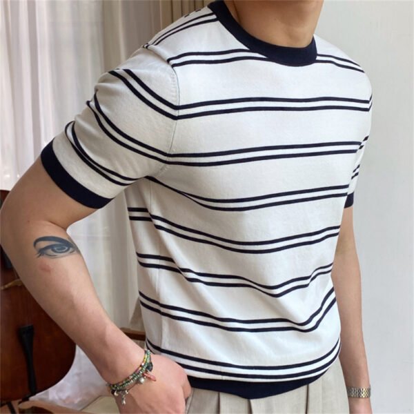 Splicing Striped Tee Shirt Men Short Sleeve P0065 - Image 2