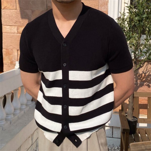 British Contrasting Stripes Knitted Cardigan Men P0067 - Image 4