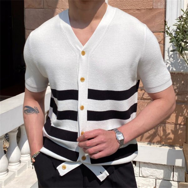 British Contrasting Stripes Knitted Cardigan Men P0067 - Image 3