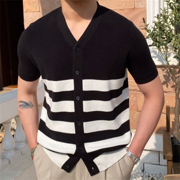 British Contrasting Stripes Knitted Cardigan Men P0067