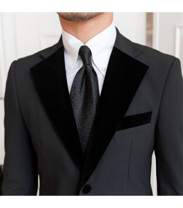 British Spliced Velvet Suit Two Piece Wedding Party Suit P0064 - Image 5