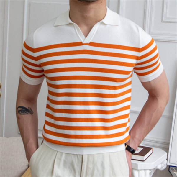 Contrasting Stripes Casual Slim Lapel Polo P0137 - Image 5