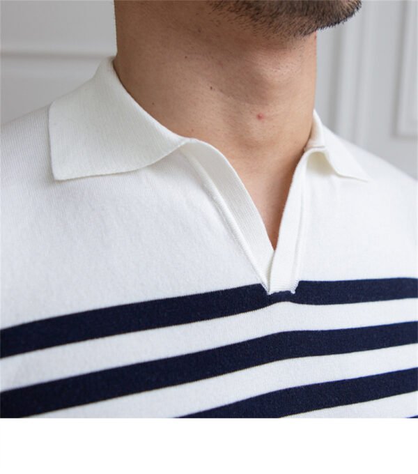 Contrasting Stripes Casual Slim Lapel Polo P0137 - Image 7