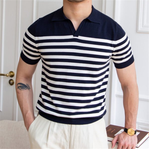 Contrasting Stripes Casual Slim Lapel Polo P0137 - Image 3