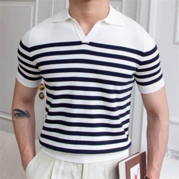 Contrasting Stripes Casual Slim Lapel Polo P0137 - Image 2