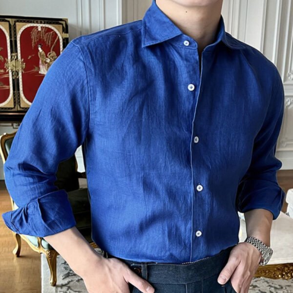 Lapel Solid Color Long Sleeved Shirt P0141 - Image 2
