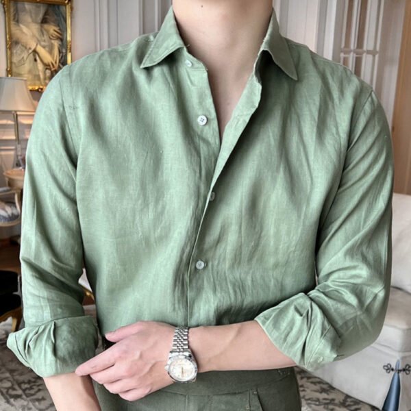Lapel Solid Color Long Sleeved Shirt P0141 - Image 3
