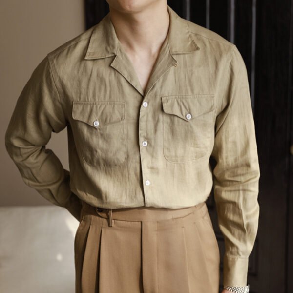 Cuba Collar Linen Thin Long Sleeve Shirt P0142 - Image 4
