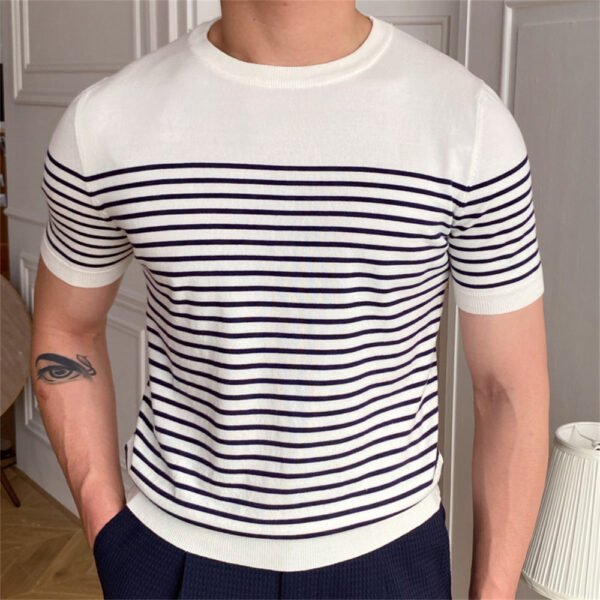 Splicing Striped Tee Shirt Men Short Sleeve P0150 - Image 5