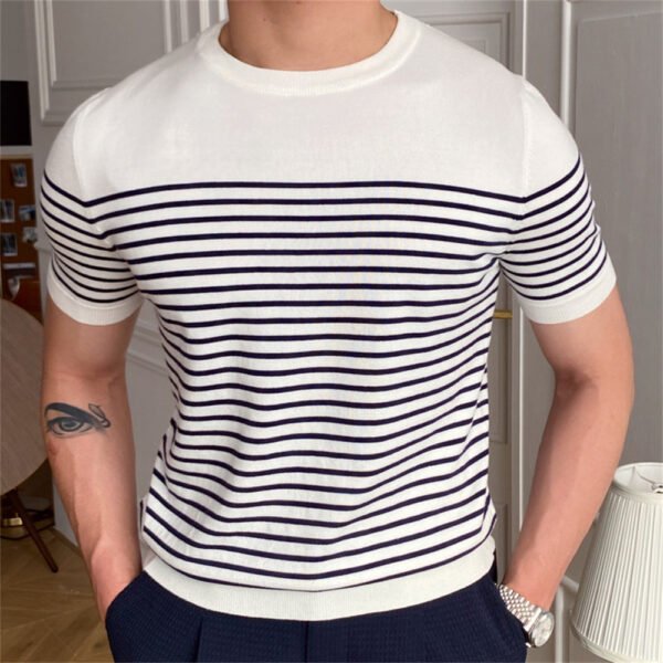 Splicing Striped Tee Shirt Men Short Sleeve P0150