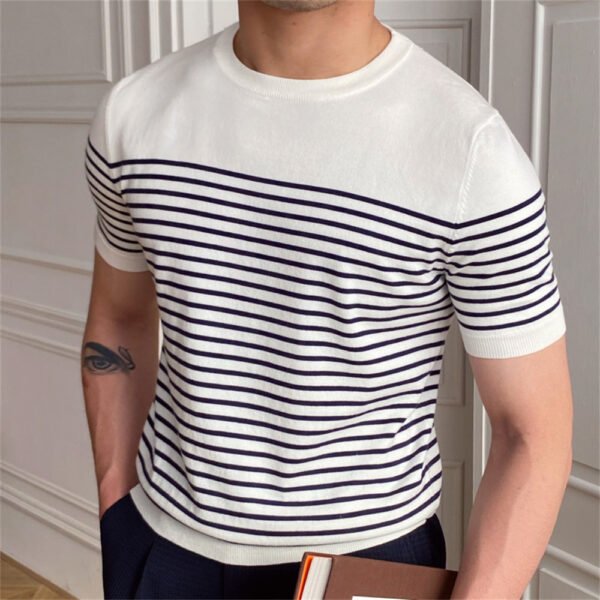Splicing Striped Tee Shirt Men Short Sleeve P0150 - Image 3