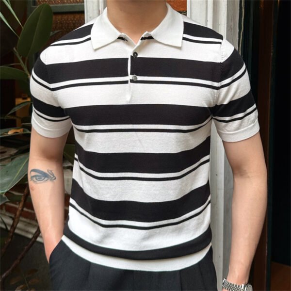 Contrasting Stripes Casual Lapel Polo Men's P0153 - Image 4