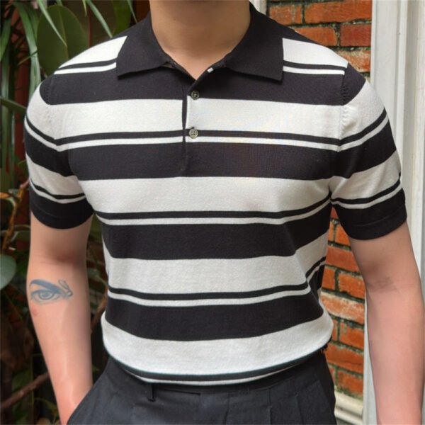 Contrasting Stripes Casual Lapel Polo Men's P0153 - Image 6