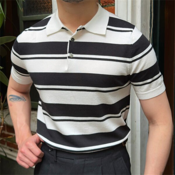 Contrasting Stripes Casual Lapel Polo Men's P0153