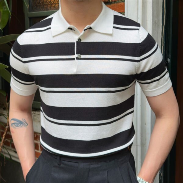 Contrasting Stripes Casual Lapel Polo Men's P0153 - Image 3