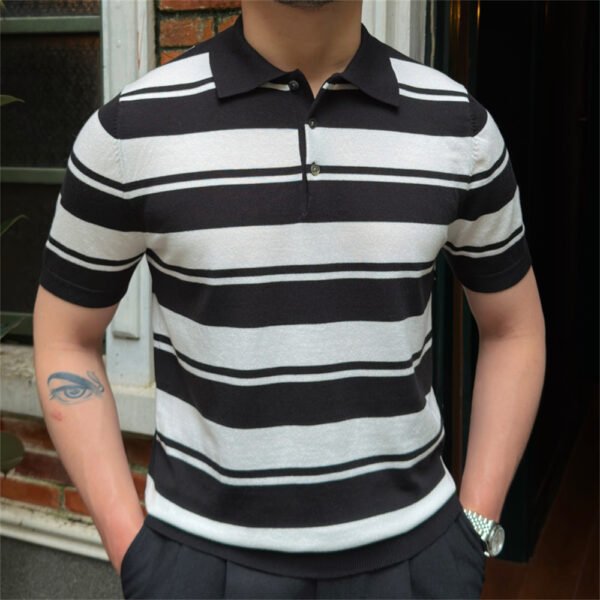 Contrasting Stripes Casual Lapel Polo Men's P0153 - Image 2