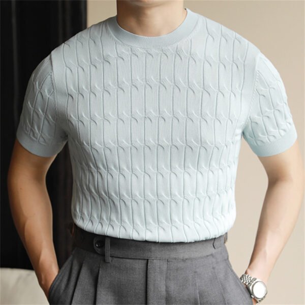 Simple Solid Color Jacquard Slim Knitted T Shirt P0152