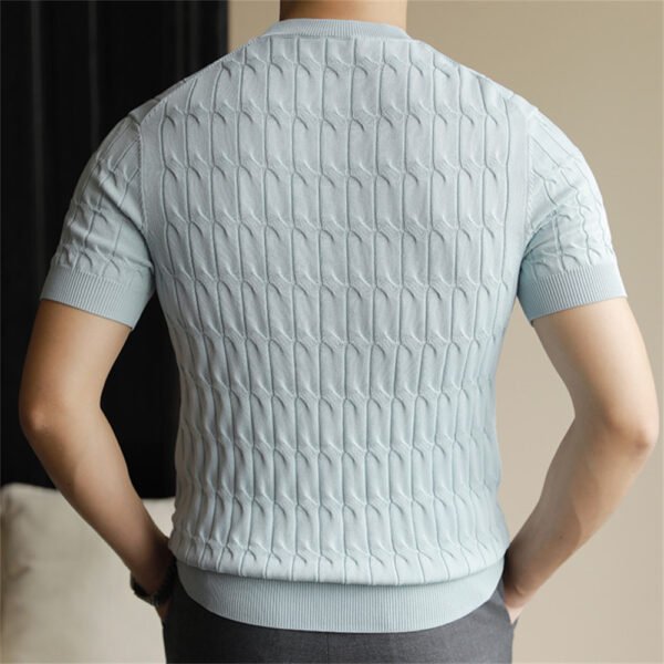 Simple Solid Color Jacquard Slim Knitted T Shirt P0152 - Image 5