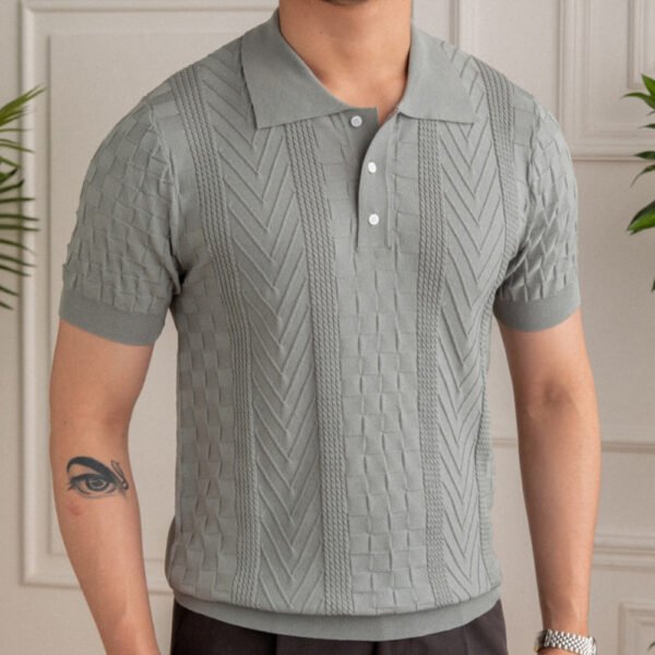 Jacquard Lapel Solid Color Short-sleeved T-shirt Polo P0160 - Image 4