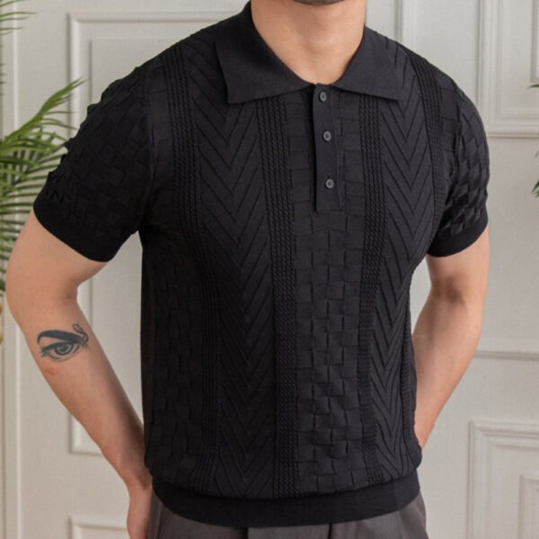 Jacquard Lapel Solid Color Short-sleeved T-shirt Polo P0160 - Image 3