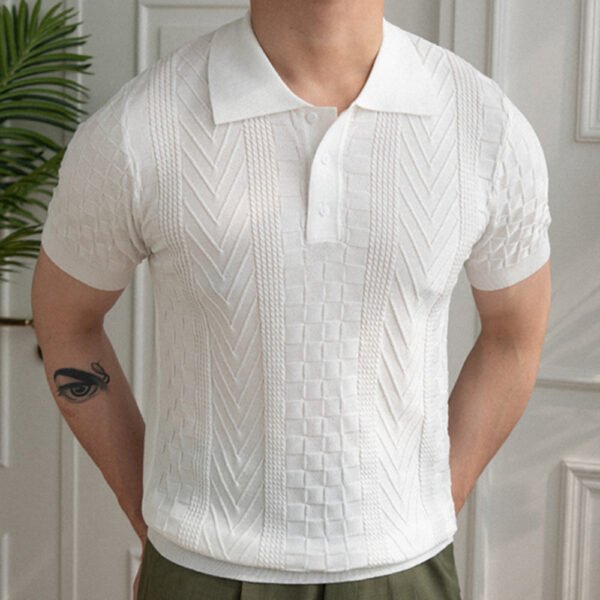 Jacquard Lapel Solid Color Short-sleeved T-shirt Polo P0160 - Image 6