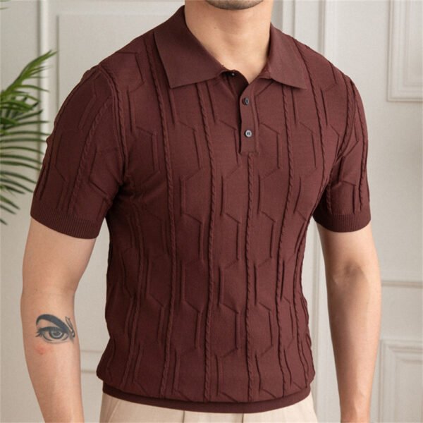 Jacquard Lapel Neck Men's Short-sleeved T-shirt P0149