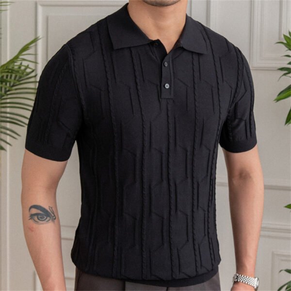 Jacquard Lapel Neck Men's Short-sleeved T-shirt P0149 - Image 6
