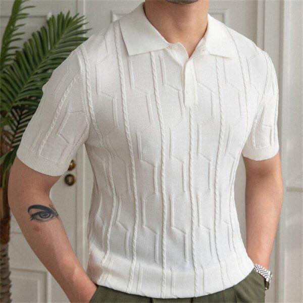 Jacquard Lapel Neck Men's Short-sleeved T-shirt P0149 - Image 7