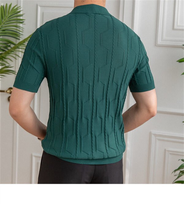 Jacquard Lapel Neck Men's Short-sleeved T-shirt P0149 - Image 3
