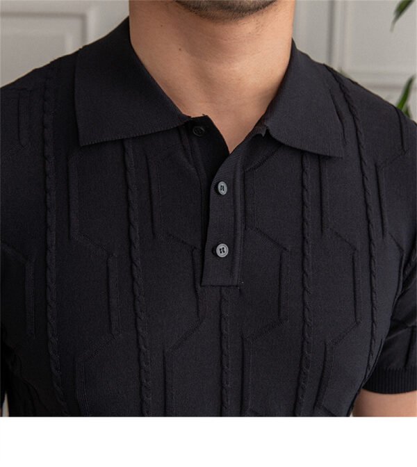 Jacquard Lapel Neck Men's Short-sleeved T-shirt P0149 - Image 4