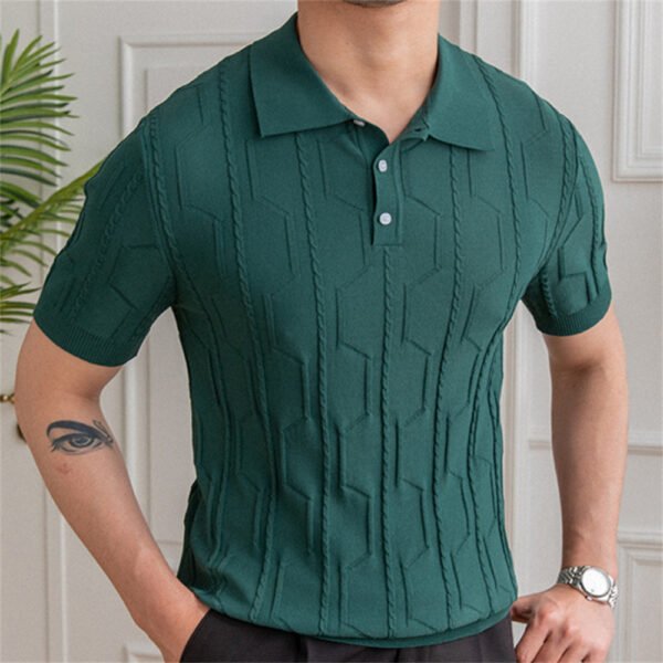 Jacquard Lapel Neck Men's Short-sleeved T-shirt P0149 - Image 2