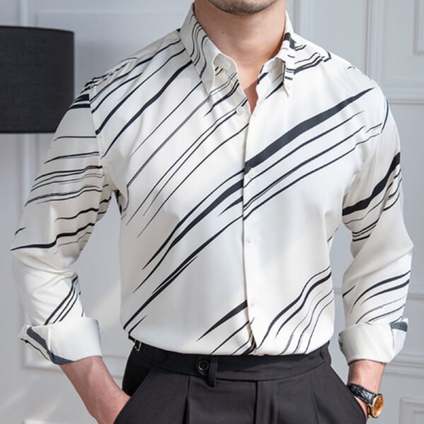 Black White Contrast Stripes Slim Shirt P0162