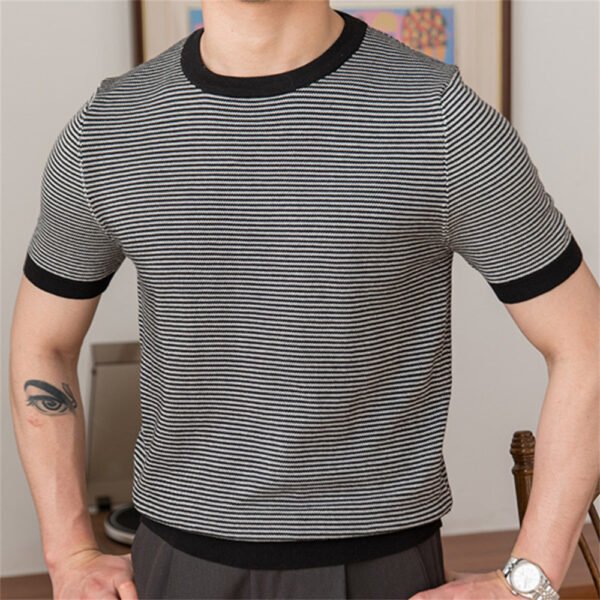 Patchwork Stripe Slim Knitted T Shirt P0174